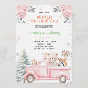 convite para caminhão de menina do Winter Onederla