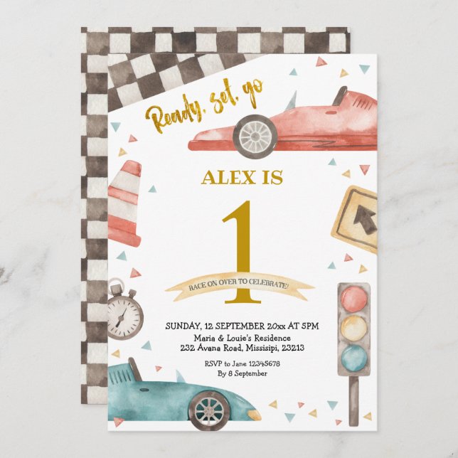 Convite para Carros de Corrida de Aniversário (Frente/Verso)