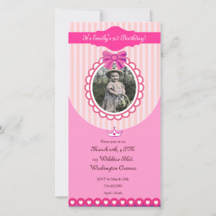 Convite para Cartão com fotos de Aniversário Rosa