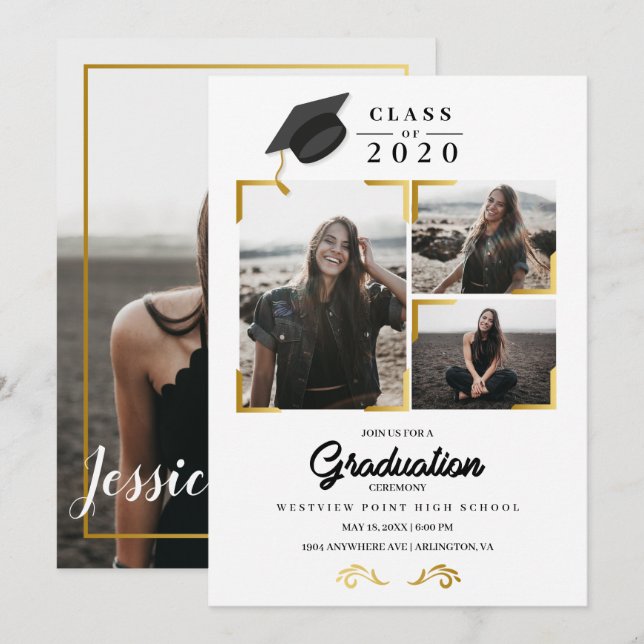 Convite para Cartão com fotos de Anúncio de Gradua (Frente/Verso)