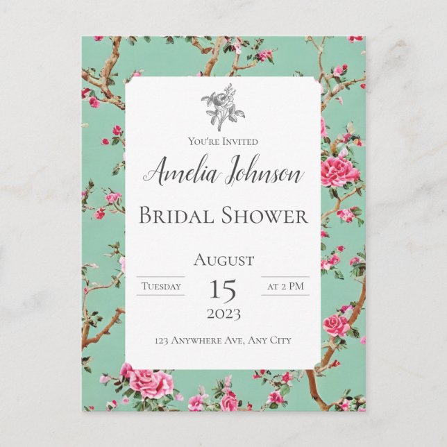 Convite para Cartão-postal Floral Chinoiserie (Frente)