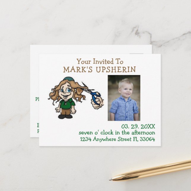 Convite para Cartão-postal Upsherin (Frente/Verso In Situ)