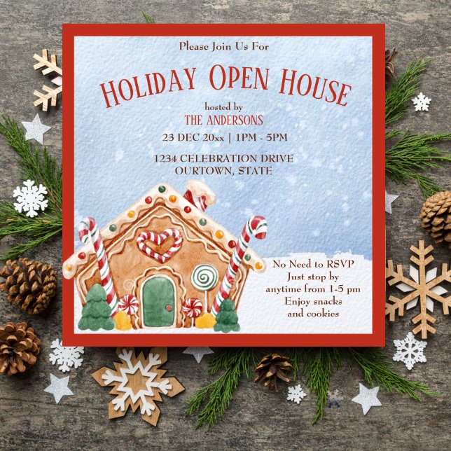 Convite para casa aberta de festas de pão de choco (Ginger bread house Christmas holiday open house editable template invitation digital download)