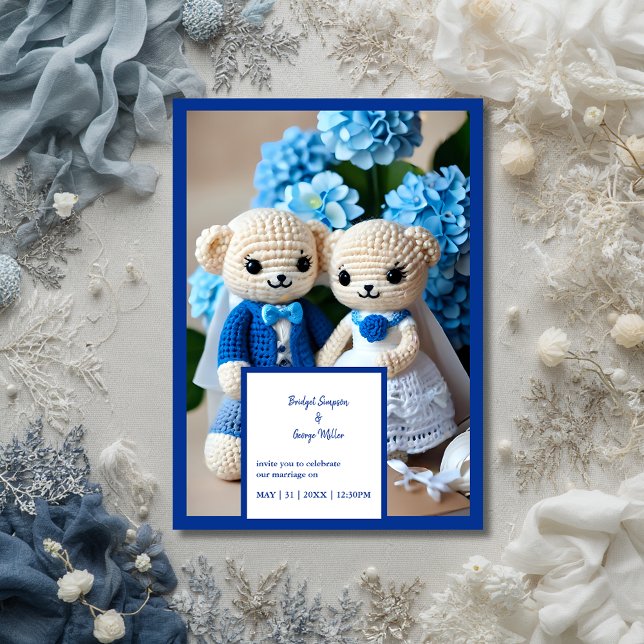 convite para casal de casamento de crochê azul (Criador carregado)