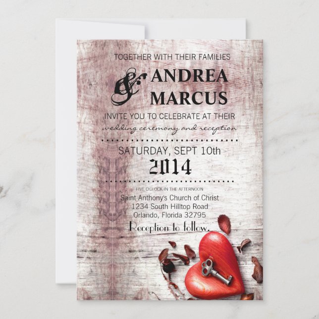 Convite para Casamento 5x7 Chave de Madeira do Paí (Frente)