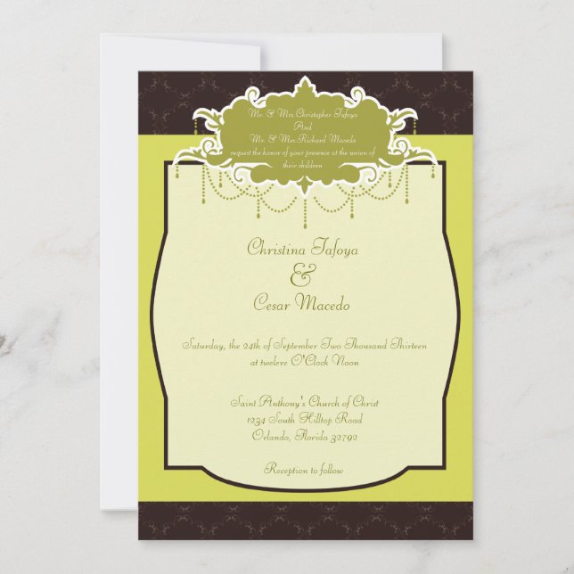 Convite para Casamento 5x7 Luz/Chandelie Verde Ole (Frente)