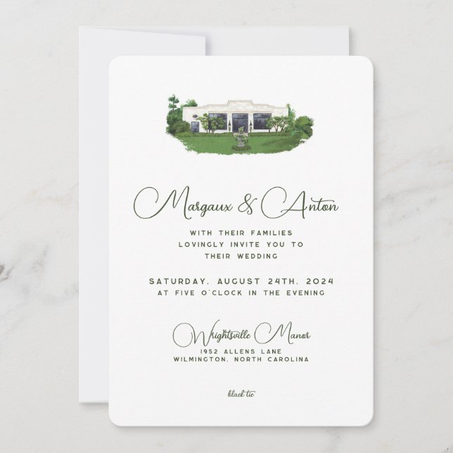 Convite para Casamento 5x7 - Wright tsville Manor (Frente)