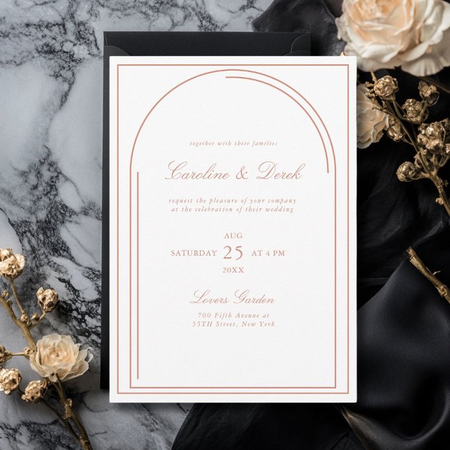 Convite para Casamento Acrílico Minimalista Modern (Modern Minimalist Wedding Invitation | Arch Border White Copper Invitation)