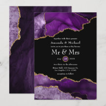 Convite para Casamento Agato Roxo e Dourado