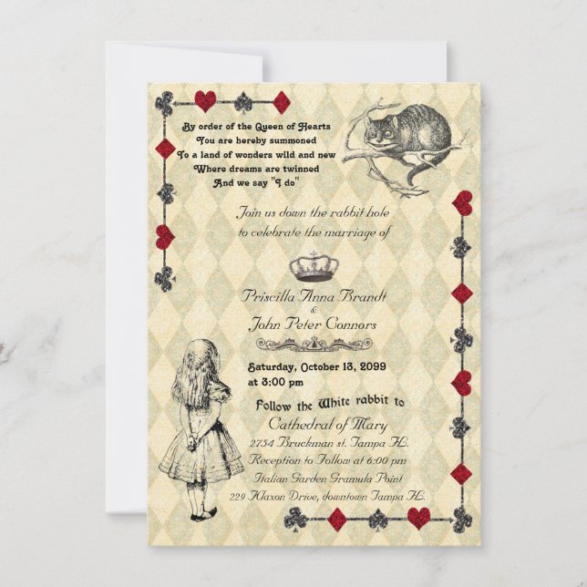 Convite para casamento "Alice no País das Maravilh (Frente)