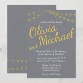Convite para Casamento Amarelo e Cinza com Luzes