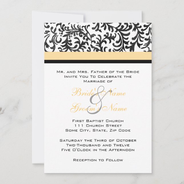 Convite para Casamento Amarelo e Negro (Frente)