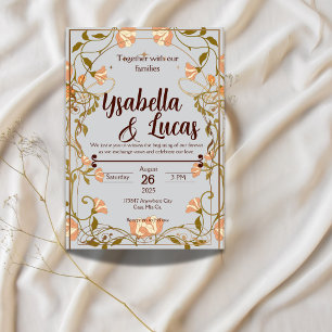 Convite para Casamento Art Nouveau   Elegante 5" x