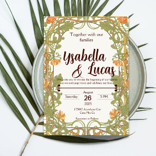 Convite para Casamento Art Nouveau Elegante 5" x