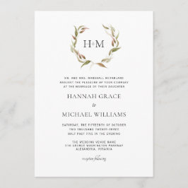 Convite para Casamento Autumn Laurel Wreath Monogr