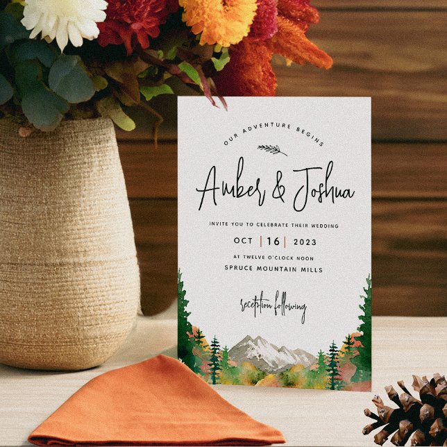 Convite para Casamento Autumn Mountain Watercolor (Criador carregado)