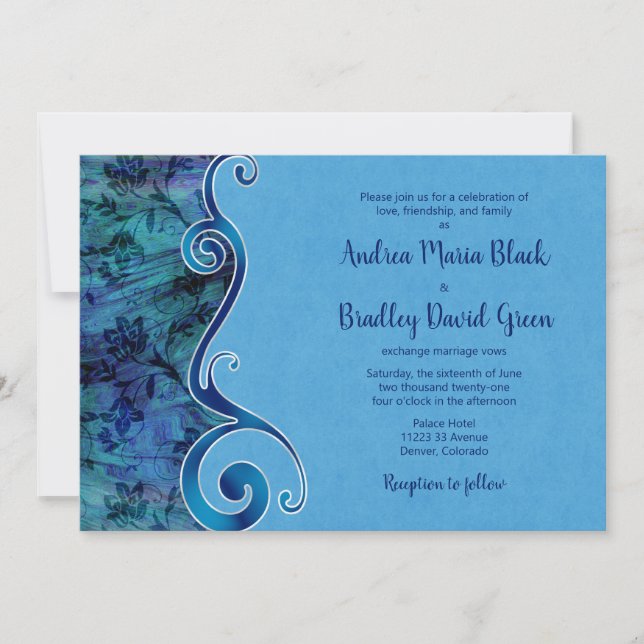 Convite para Casamento Azul Aqua Personalizável (Frente)