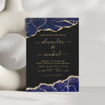 Convite para Casamento Azul Azul Dourado Marinho A<br><div class="desc">Black and Marinho Blue Geode and Gold Foil Wedding Primavera ou Summer Wedding Invances - inclui um roteiro moderno e elegante para a celebração especial do dia do casamento.</div>