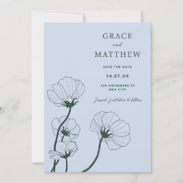Convite para Casamento Azul Botânico Moderno GRACE