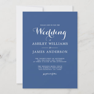 Convite para Casamento Azul Clássico Mínimo Eleg