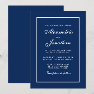 Convite para Casamento Azul Clássico Moderno Elega