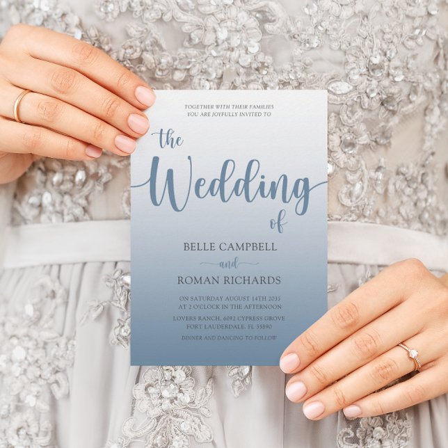 Convite para Casamento Azul com Dusty de Caligrafi (Criador carregado)