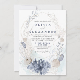 Convite para casamento azul da praia de Seashell