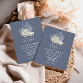 Convite para casamento azul da praia de Seashell