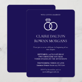 Convite para Casamento Azul de Anéis Simples