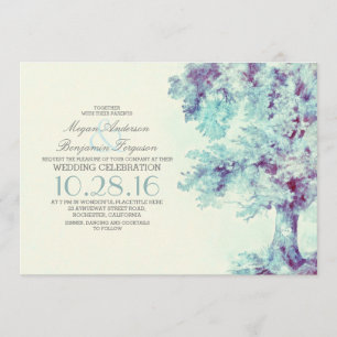 Convite para Casamento Azul de Árvore Dusty
