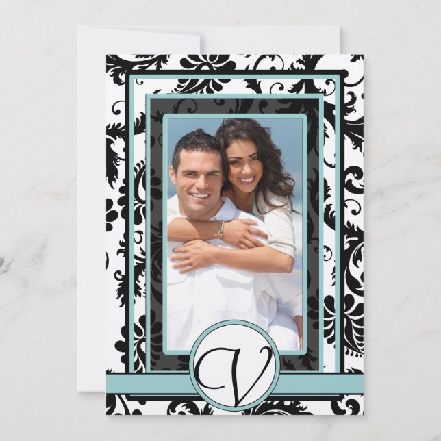 Convite para Casamento Azul de Azul-Damasco Negro (Verso)