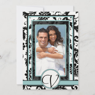 Convite para Casamento Azul de Azul-Damasco Negro