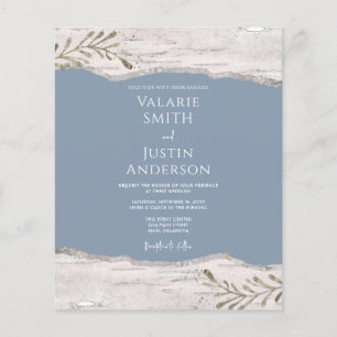Convite para Casamento Azul de Birch Wood Dusty