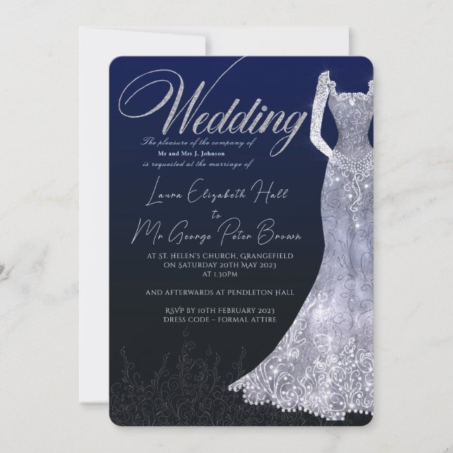 Convite para casamento azul de diamante de brava (Frente)