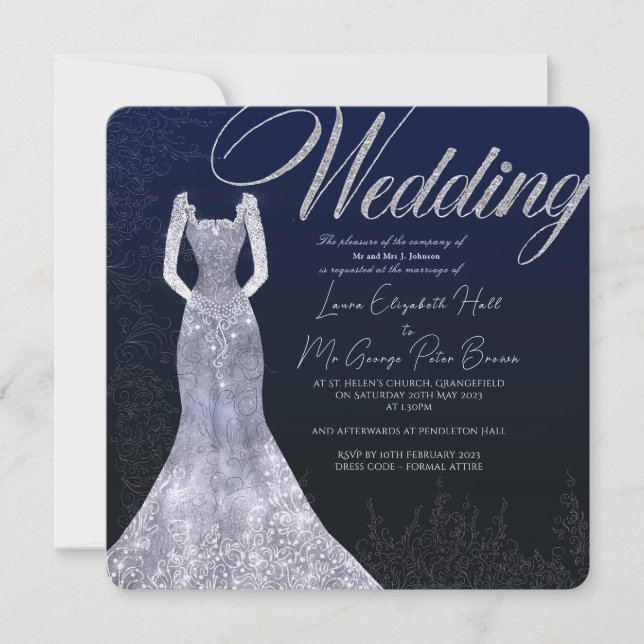 Convite para casamento azul de diamante de brava (Frente)