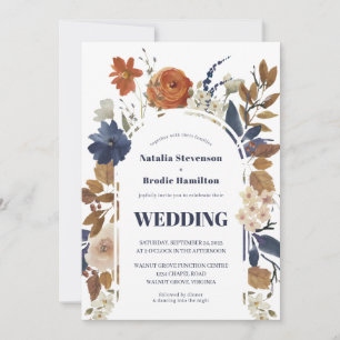 Convite para Casamento Azul de Ferrugem Marinho Mo