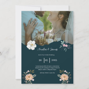 Convite para Casamento Azul de Marinho Elegante