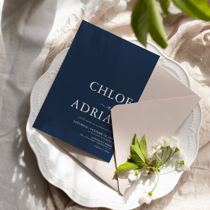 Convite para Casamento Azul de Marinho Mínimo Simp