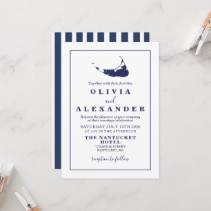 Convite para casamento azul de marinho Nantucket