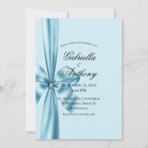 Convite para Casamento Azul de Satin Ribbon