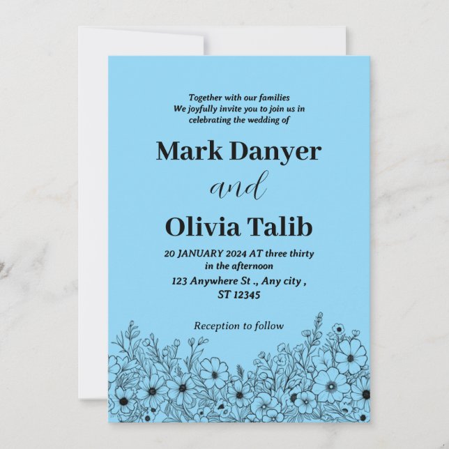 Convite para Casamento Azul do Céu Elegante - Româ (Frente)