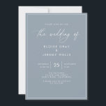 Convite para Casamento Azul Dusty<br><div class="desc">Este cartão de casamento moderno tem uma design calorosa e minimalista. A frente apresenta um texto animado de script acima de seus primeiros nomes e data. No verso, definimos o plano de fundo como transparente, para que a cor do papel sirva de base. Você pode escolher uma cor para o...</div>