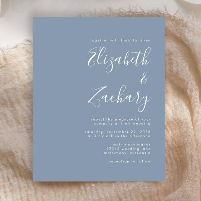 Convite para Casamento Azul Dusty de Script Modern (Criador carregado)