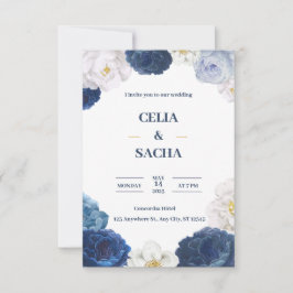 Convite para Casamento Azul e Beige do Marinho Mod