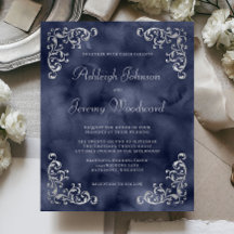 Convite para Casamento Azul Marinho de Prata de Or