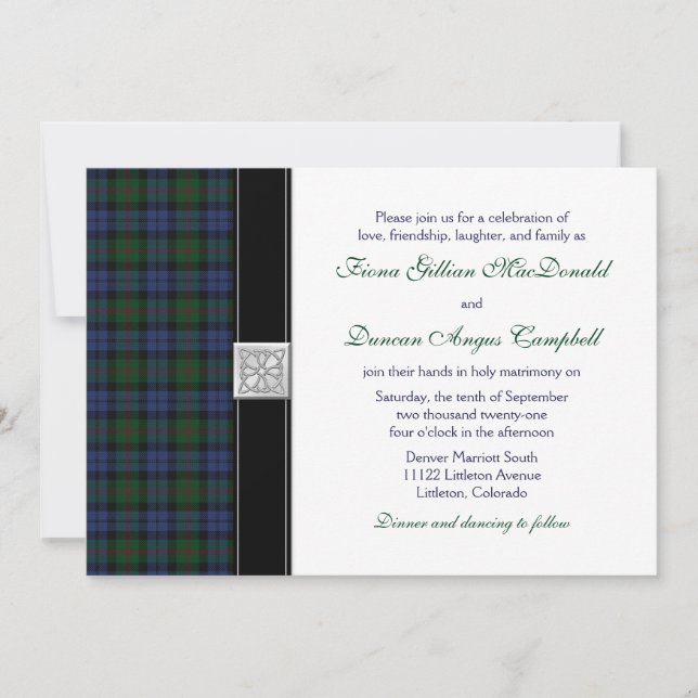 Convite para Casamento Baird Tartan (Frente)
