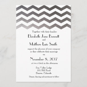 Convite para Casamento Bilíngue de Silver Chevron