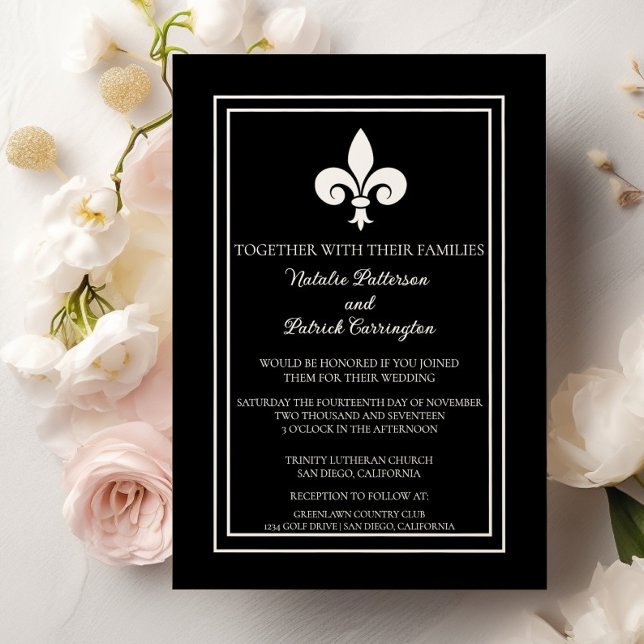 Convite para Casamento Black Fleur de Lis (Black Fleur de Lis Wedding Invitation)