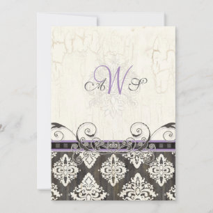 Convite para casamento Black 'n White Damask (lila