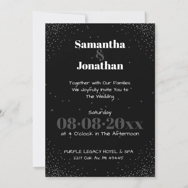 Convite para Casamento Black Simple Dark Sky (Frente)